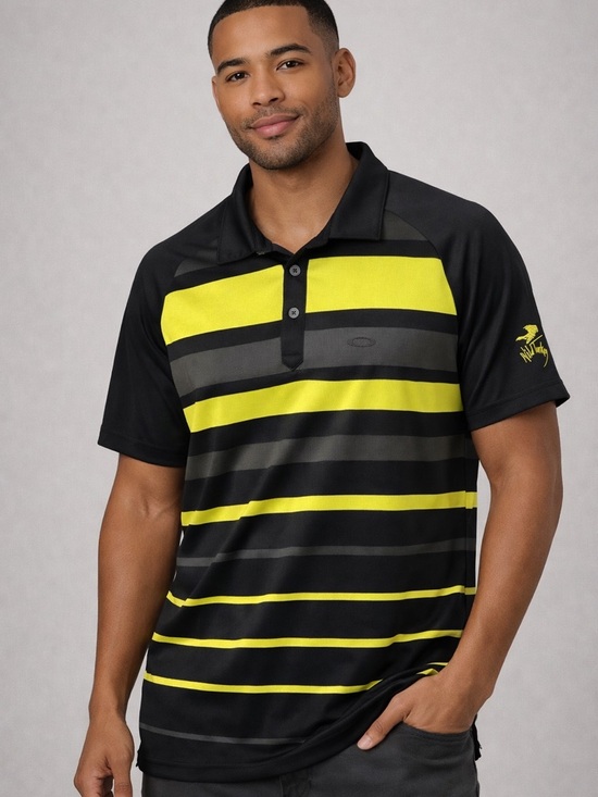 Oakley Other - Oakley Polo Shirt Men M Black Yellow Striped Golf